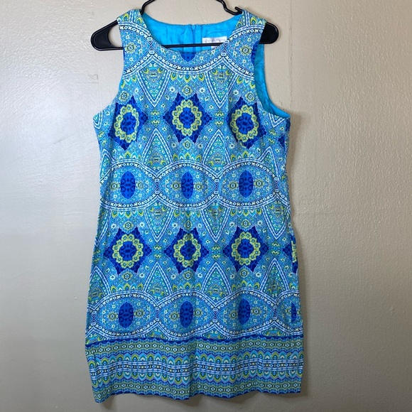 London Times Aqua and Lime patterned Dress - Picture 1 of 5